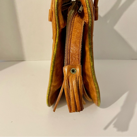 Vintage Mexican Leather Tooled Boho Purse Brightly Painted Flowers Lacing 70’s - Picture 11 of 16